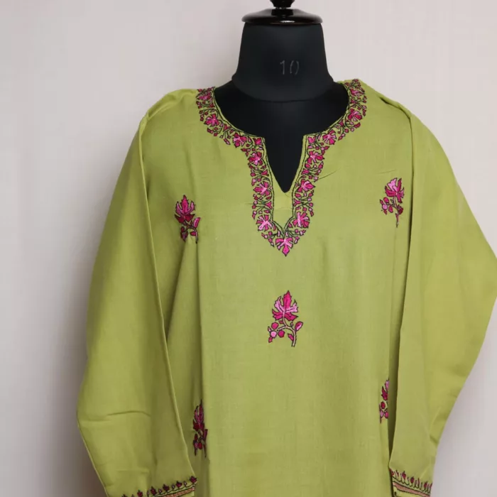 Kashmiri Green Summer Cotton Kurta with Sozni Handwork 2 jpg