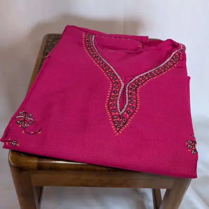 Kashmiri Magenta Cotton Kurta with Sozni Handwork