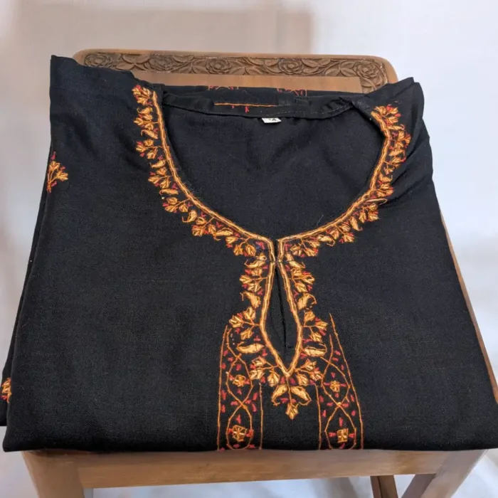 Black Miri Kashmiri Sozni Handwork Cotton Kurta