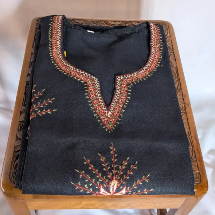 Ruby Cotton Balck Kurta with Kashmiri Sozni Handwork