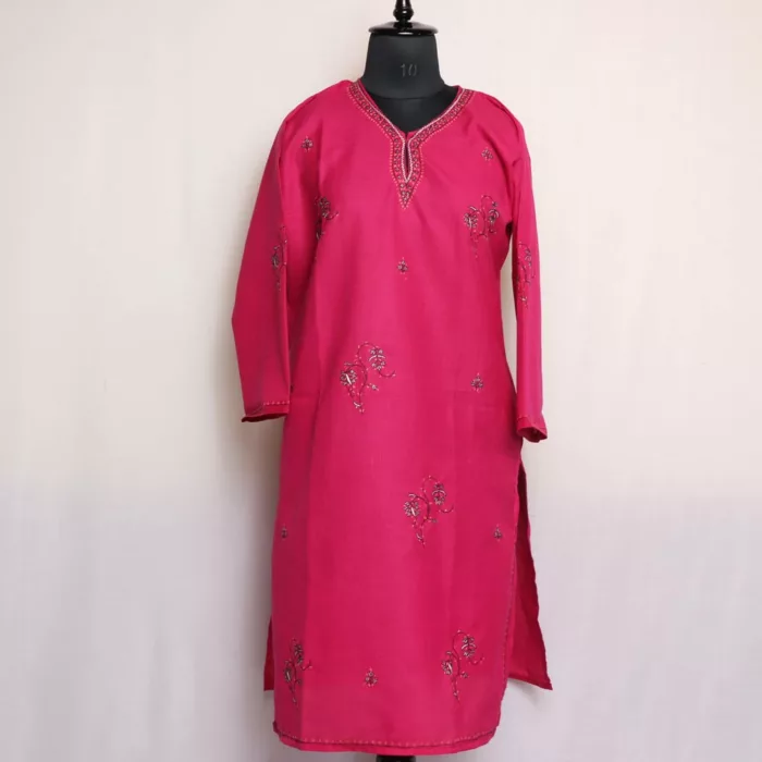 Kashmiri Magenta Cotton Kurta with Sozni Handwork 1 jpg