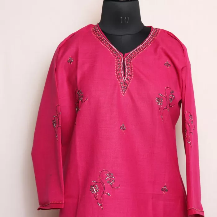 Kashmiri Magenta Cotton Kurta with Sozni Handwork 2 jpg