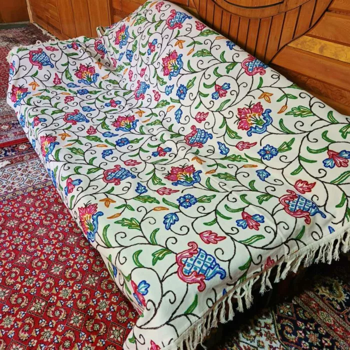 Kashmiri crewel bedsheet sofa throw 20240728 11