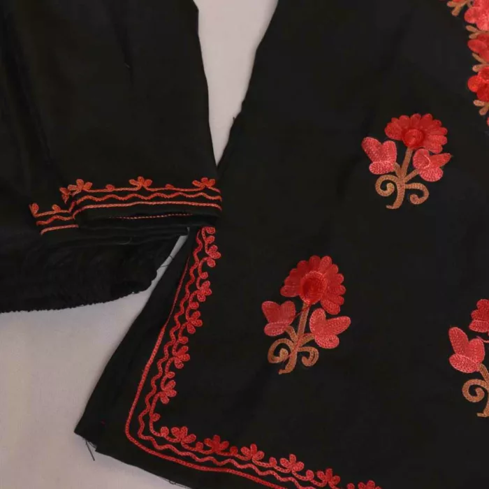 Black Wazul Booti Abshar Kashmiri Embroidery Girl Summer Kurta With Trousers (6-12 months) - Image 2