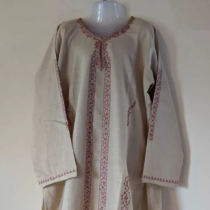 Beige Brown Aaliya Kashmiri Kurti With Hand Sozni Embroidery