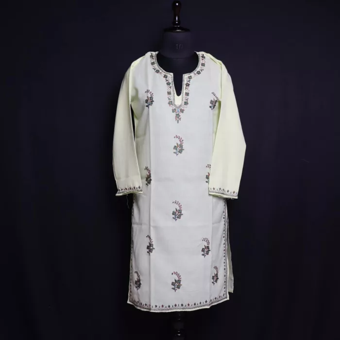 Light Yellow Summer Cool Cotton Kurta with Sozni Handwork 1 jpg