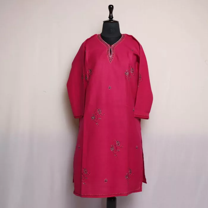 Magenta Kashmiri Cotton Kurta with Kashmiri Sozni Embroidery 1 jpg