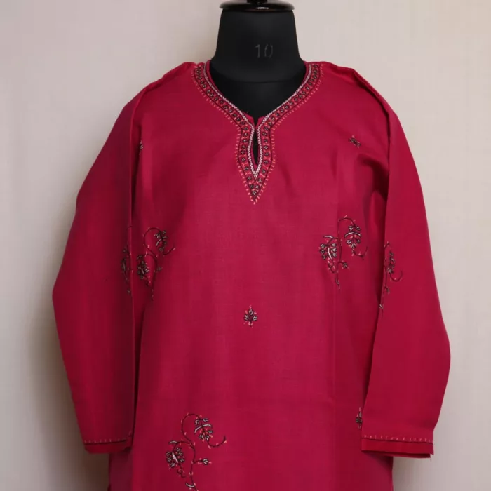 Magenta Kashmiri Cotton Kurta with Kashmiri Sozni Embroidery 2 jpg