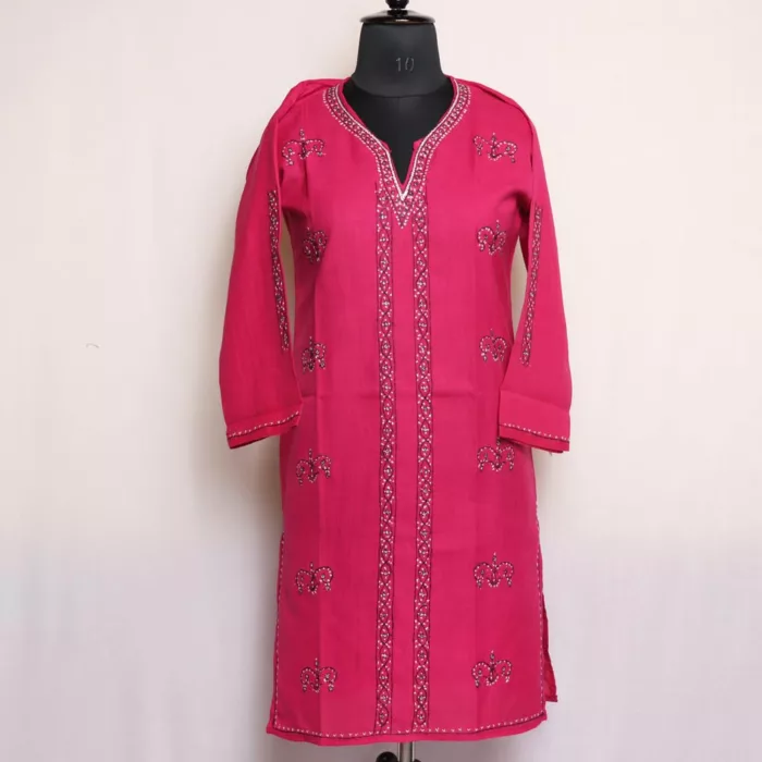 Magenta Ruby Cotton Kurta with Sozni Handwork 1 jpg