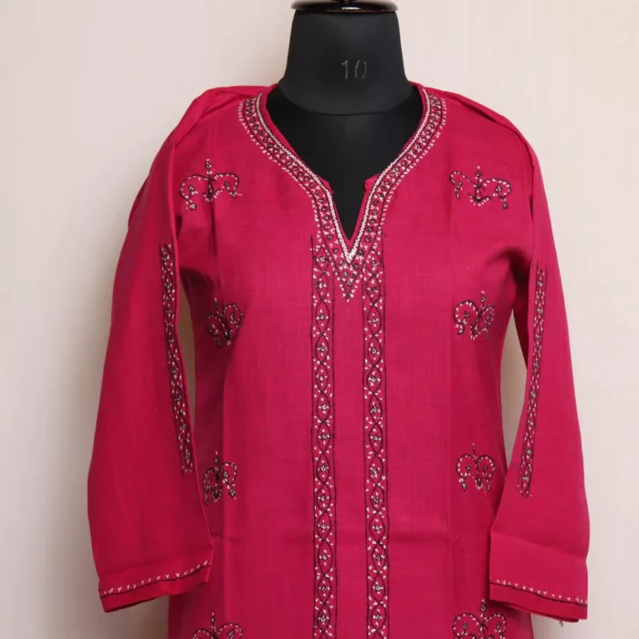 Magenta Ruby Cotton Kurta with Sozni Handwork 2 jpg