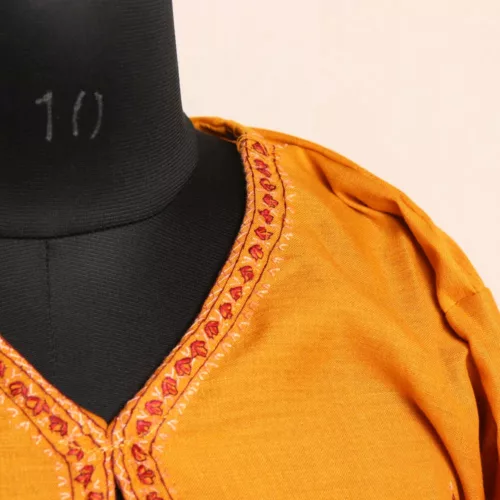 Mustard Kashmiri Cotton Kurta with Sozni Handwork 3