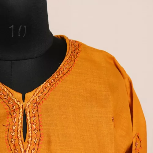 Mustard Yellow Sozni Handwork Cotton Kurta 3