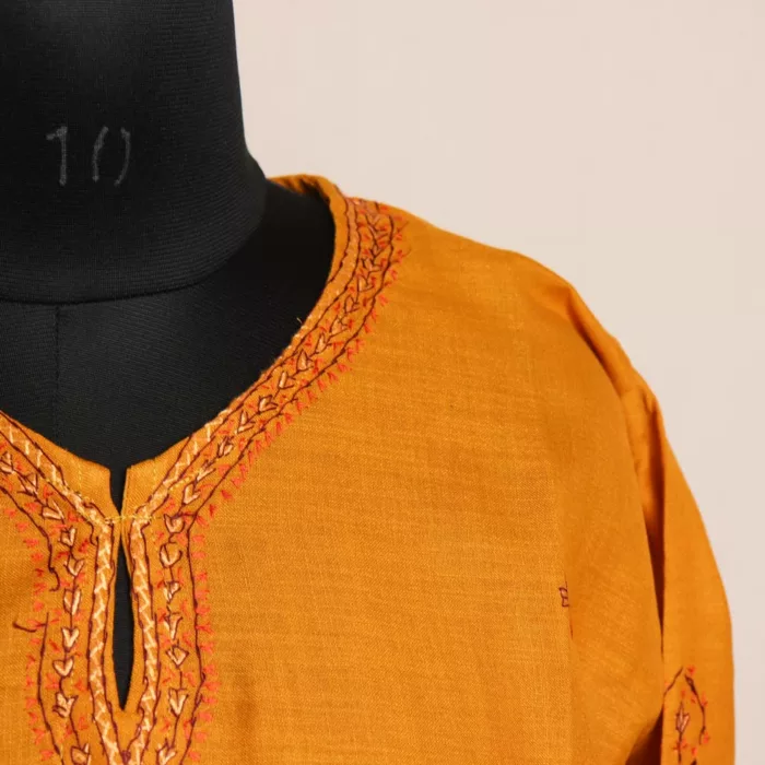 Mustard Yellow Sozni Handwork Cotton Kurta 3 jpg