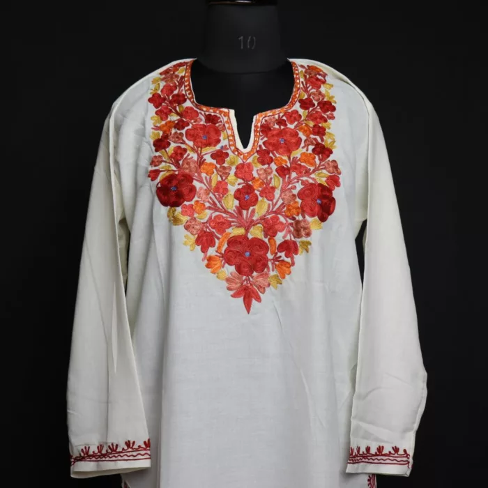 Creamish Summer Cool Cotton Kurta with Aari Embroidery - Image 2