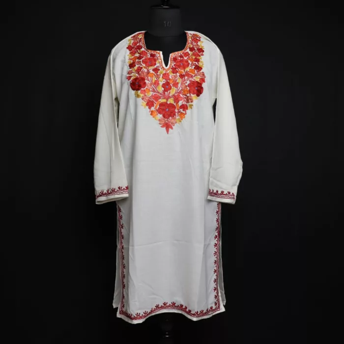 Creamish Summer Cool Cotton Kurta with Aari Embroidery