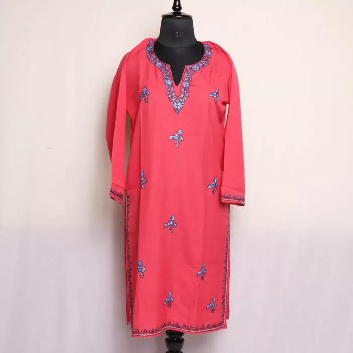 Pink Paper Sozni Cotton Kurta with Kashmiri Sozni Handwork 1 jpg