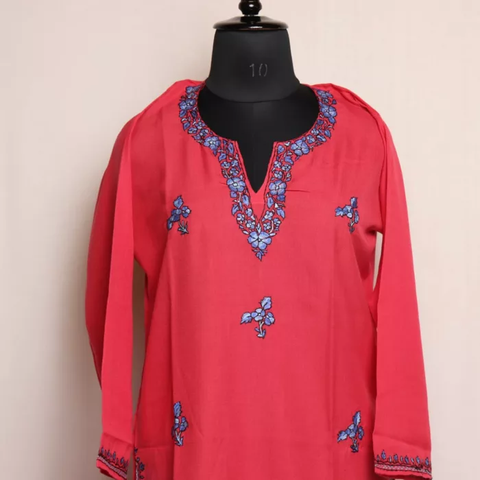 Pink Paper Sozni Cotton Kurta with Kashmiri Sozni Handwork 2 jpg