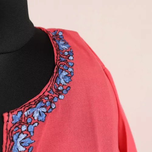 Pink Summer Cotton Kurta with Kashmiri Sozni Handwork 3