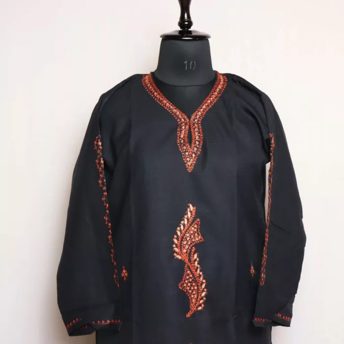 Pure Black Kashmiri Cotton Kurta with Sozni Handwork 3 jpg