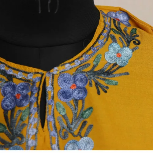 Pure Yellow Summer Cool Cotton Kurta with Aari Embroidery 3