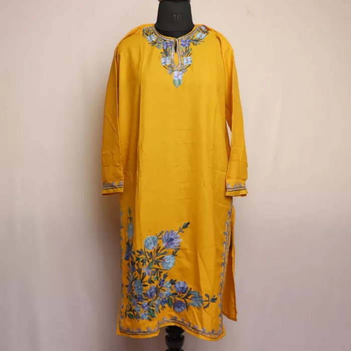 Pure Yellow Summer Cool Cotton Kurta with Aari Embroidery jpg