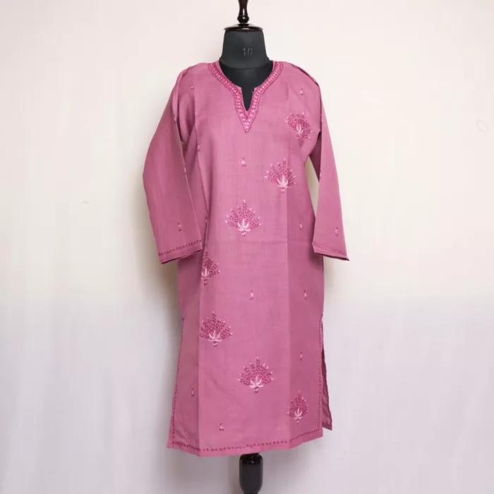 Purple Ruby Cotton Kurta with Sozni Handwork