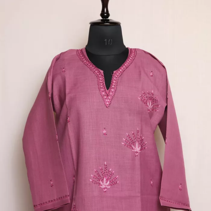 Purple Ruby Cotton Kurta with Sozni Handwork - Image 2