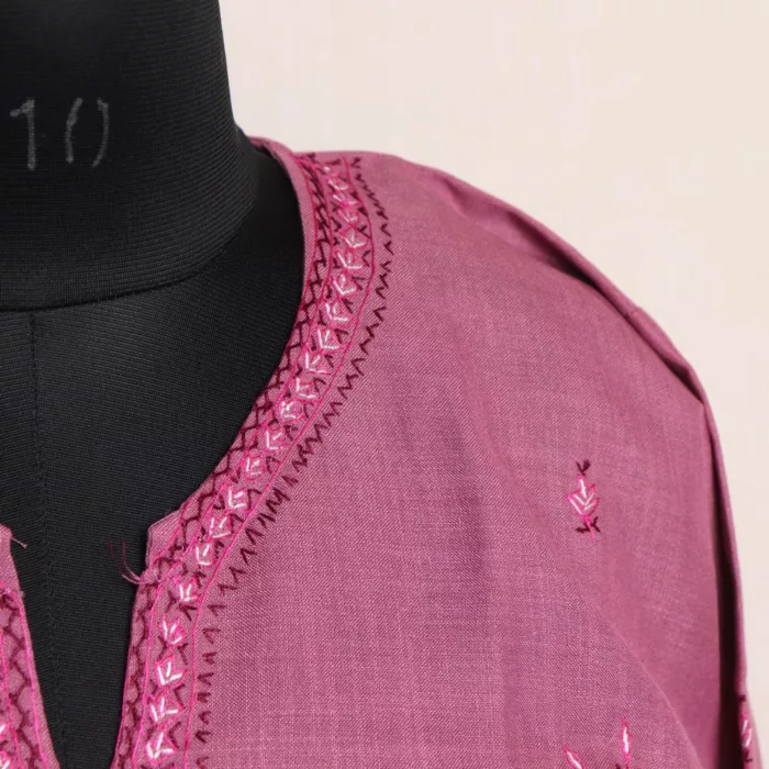 Purple Ruby Cotton Kurta with Sozni Handwork - Image 3