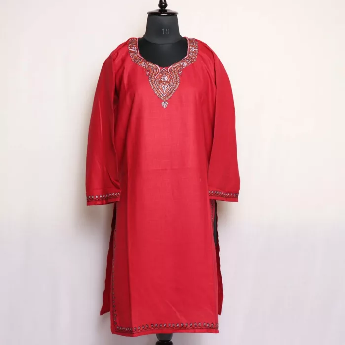 Qarar Maroon Cotton Kurta with Sozni Handwork 1 jpg