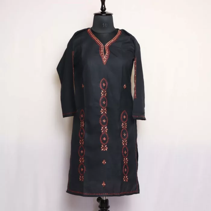 Raven Black Cotton Kurta with Sozni Handwork 1 jpg