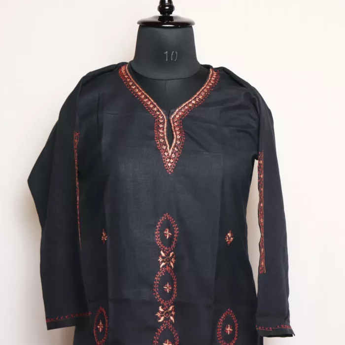 Raven Black Cotton Kurta with Sozni Handwork 2 jpg