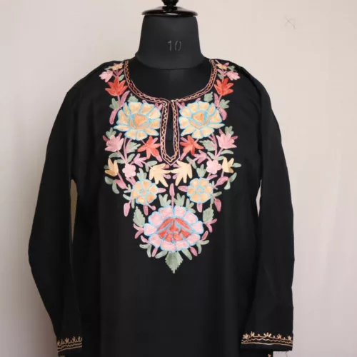 Raven Black Summer Cool Cotton Kurta with Aari Embroidery 1