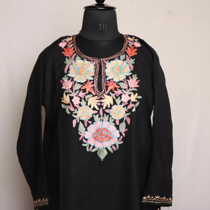 Raven Black Summer Cool Cotton Kurta with Aari Embroidery 1 jpg