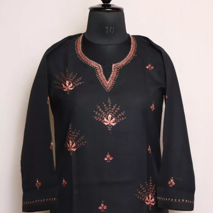 Ruby Cotton Balck Kurta with Kashmiri Sozni Handwork 2 jpg