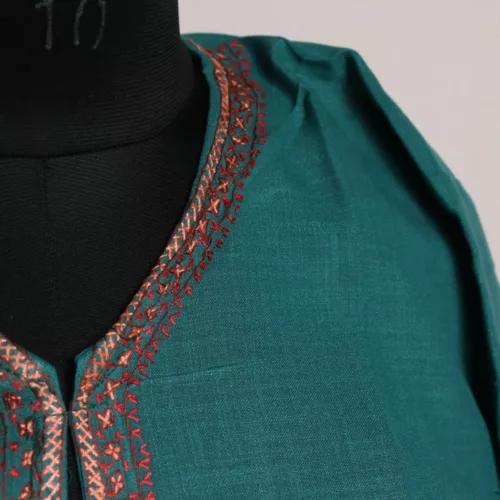 Sabiz Green Kashmiri Cotton Kurta with Sozni Embroidery 3