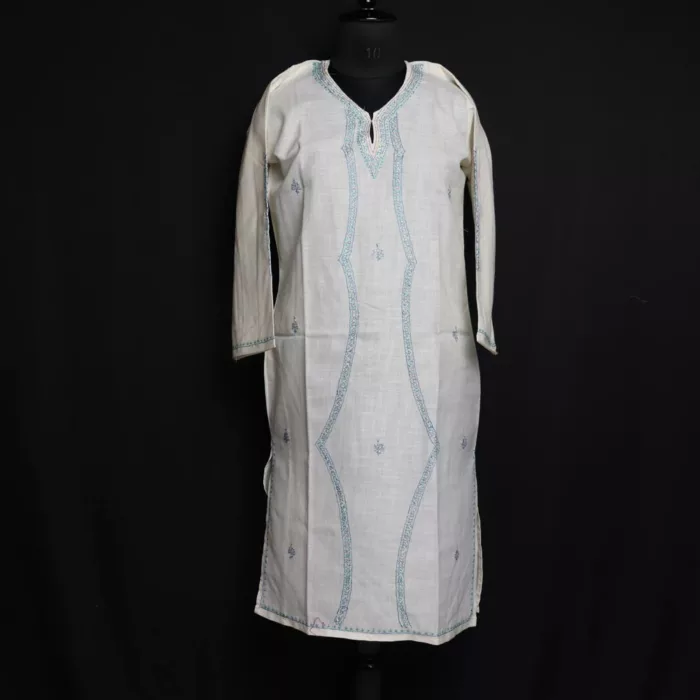 Safed Saaz White Kashmiri Cotton Kurta with Sozni Handwork 1 jpg