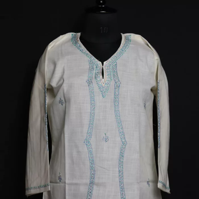 Safed Saaz White Kashmiri Cotton Kurta with Sozni Handwork 2 jpg