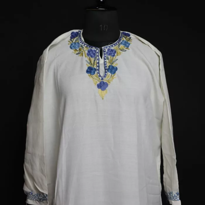 Shaheen Safed Thand Cotton Kurta Aari Embroidery 1 jpg