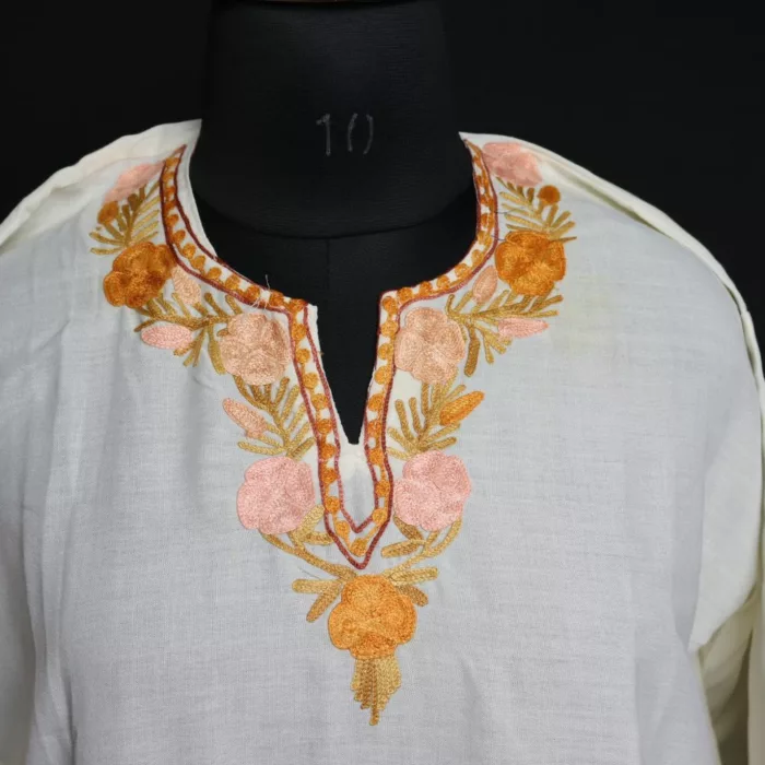 Shaheen White Summer Cool Cotton Kurta with Aari Embroidery 22X40 2 jpg