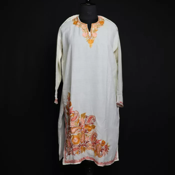 Shaheen White Summer Cool Cotton Kurta with Aari Embroidery 22X40 jpg