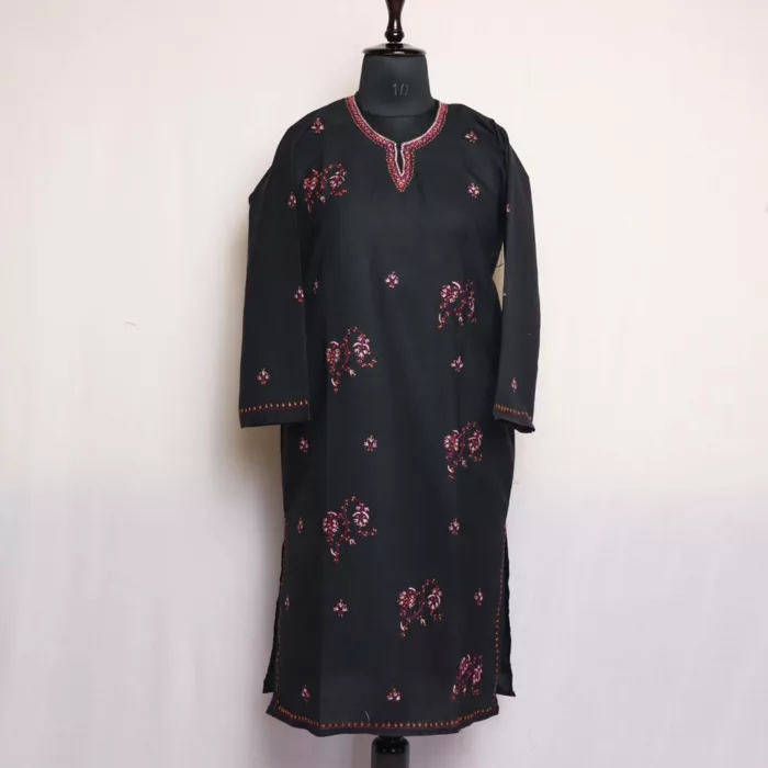 Tulmul Black Kashmiri Cotton Kurta with Sozni Handwork 1 jpg