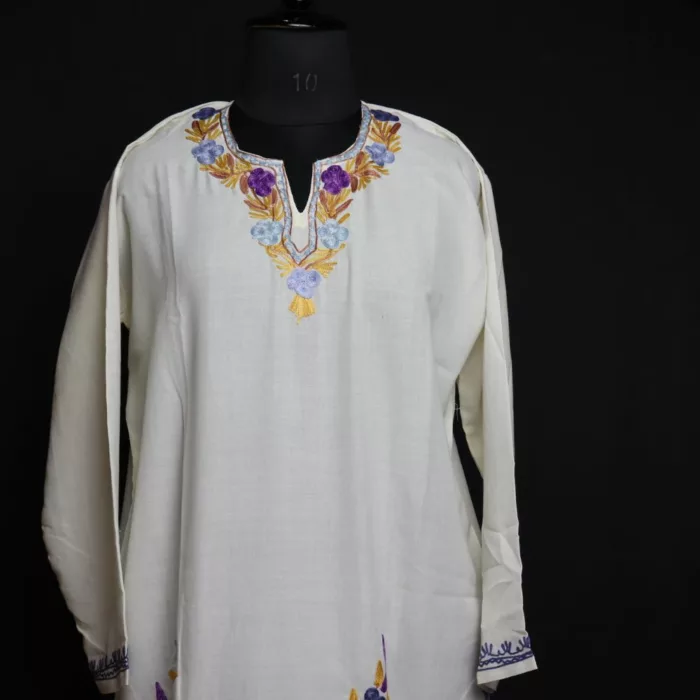 Walur White Summer Cool Cotton Kurta with Aari Embroidery - Image 2