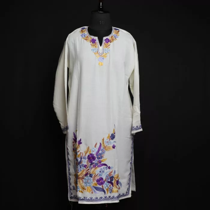 Walur White Summer Cool Cotton Kurta with Aari Embroidery