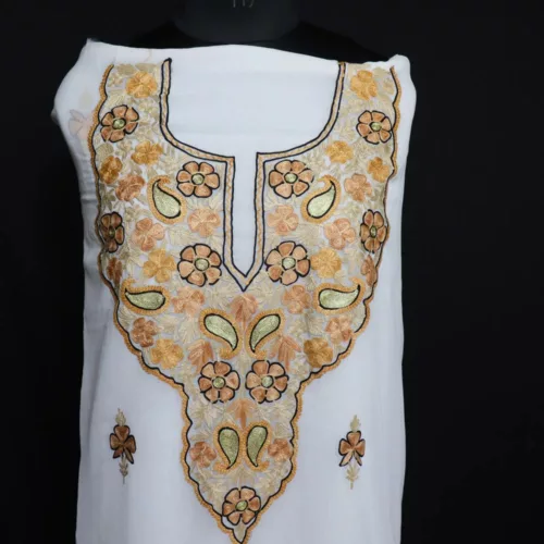 White Georgette 3 Piece Suit with Kashmiri Aari Work 1