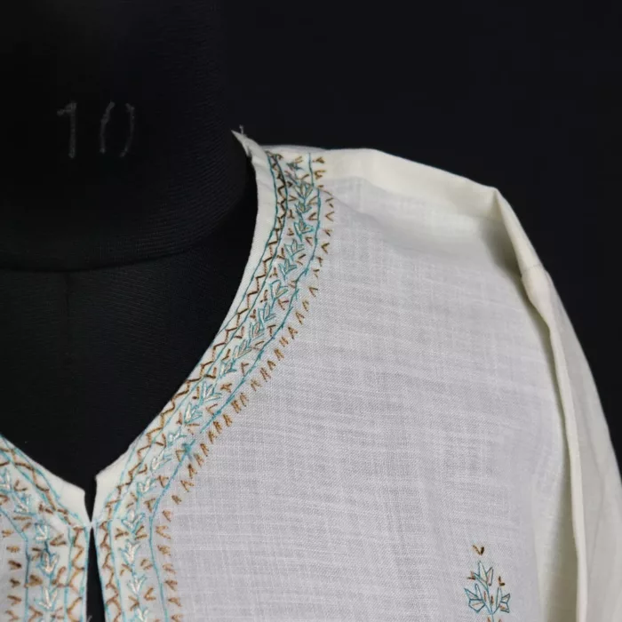 White Kashmiri Summer Cotton Kurta with Sozni Handwork 3 jpg