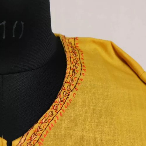 Yellow Kashmiri Ruby Cotton Kurta with Sozni Handwork 3