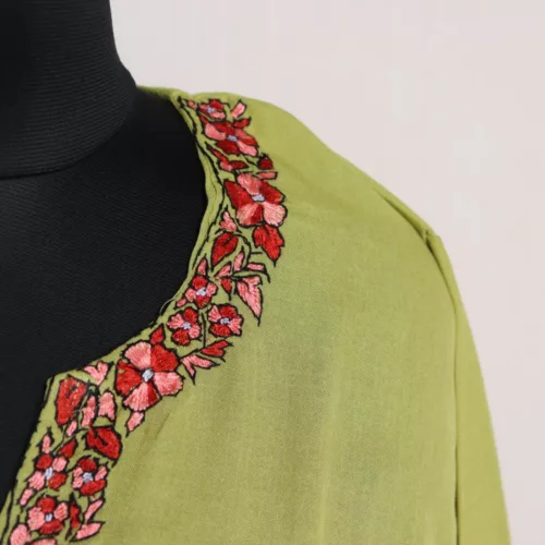 Zafar Green Summer Cotton Kurta with Kashmiri Sozni Handwork 3