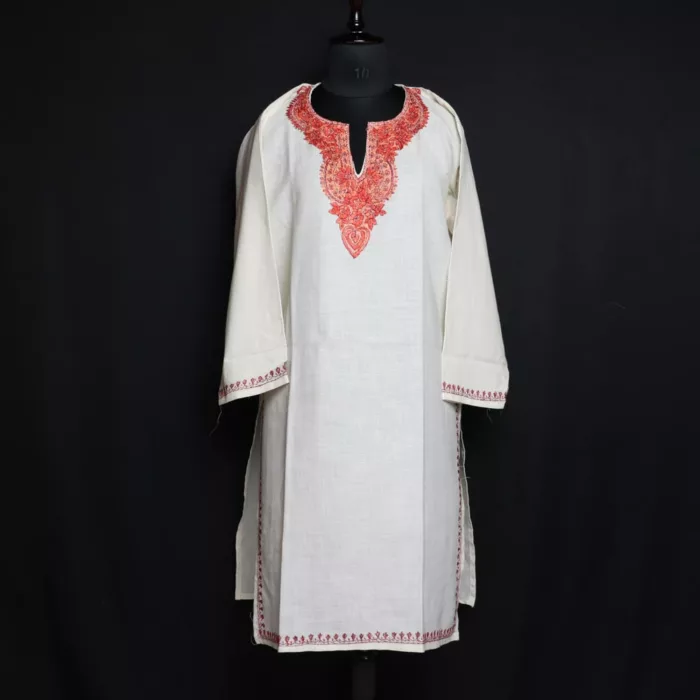 Zoon White Kashmiri Cotton Kurta with Sozni Handwork 1 jpg