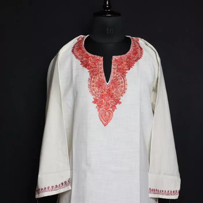 Zoon White Kashmiri Cotton Kurta with Sozni Handwork 2 jpg