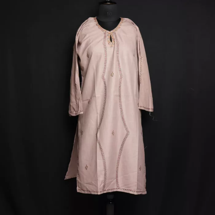 Beige Kashmiri Sozni Handwork Cotton Kurta